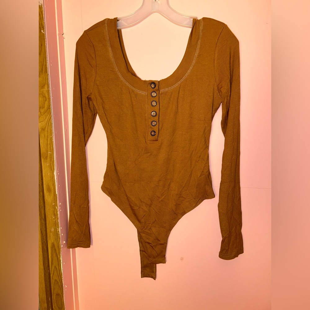 Brown Button Up Bodysuit